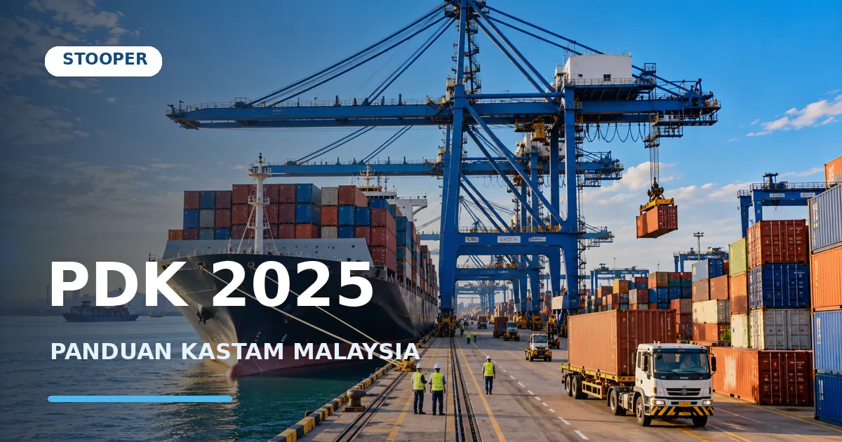 Kapal kontena dan kren pelabuhan dalam foto ilustrasi bagi panduan PDK 2025 Malaysia