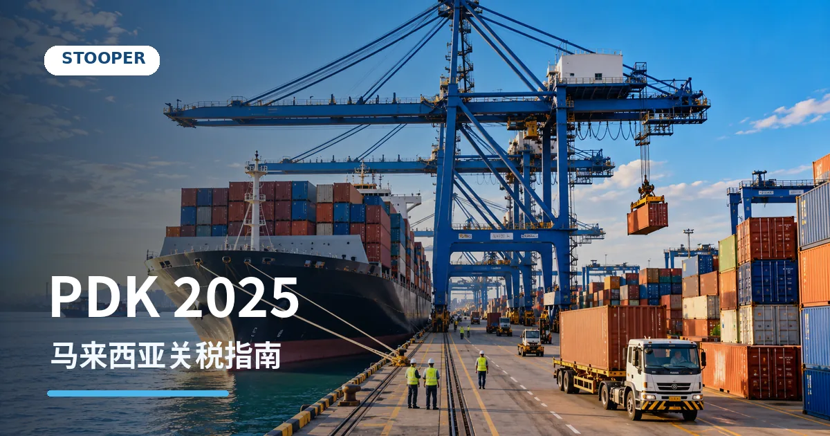 用于马来西亚 PDK 2025 关税指南的集装箱船及港口起重机示意照片